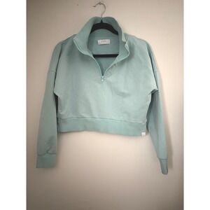 SweetHoney Women's Quarter Zip Cropped Sweatshirt Active Wear Seafoam Size S